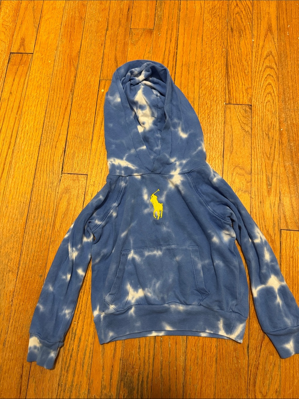 Polo by Ralph Lauren Blue and White Tie-Dye Crewneck Hoodie with Yellow Pony